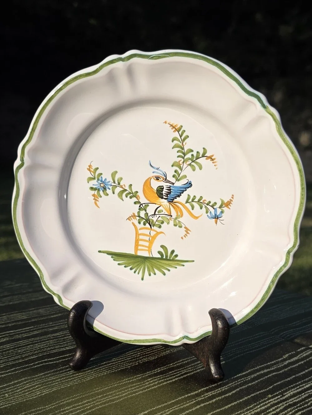 Vintage Lallier Moustiers France Hand Painted Bird Faience Plate 7.5”
